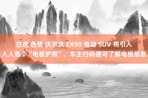 白虎 色情 沃尔沃 EX90 电动 SUV 将引入人人首个“电板护照”，车主扫码便可了解电板信息